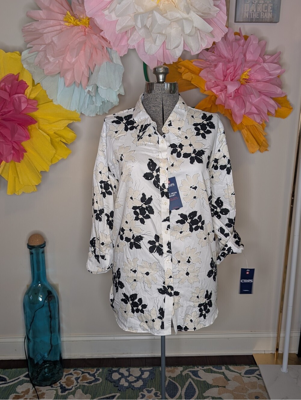 2128 - Chaps No Iron Slimming Fit Floral Button-Up Shirt Dress